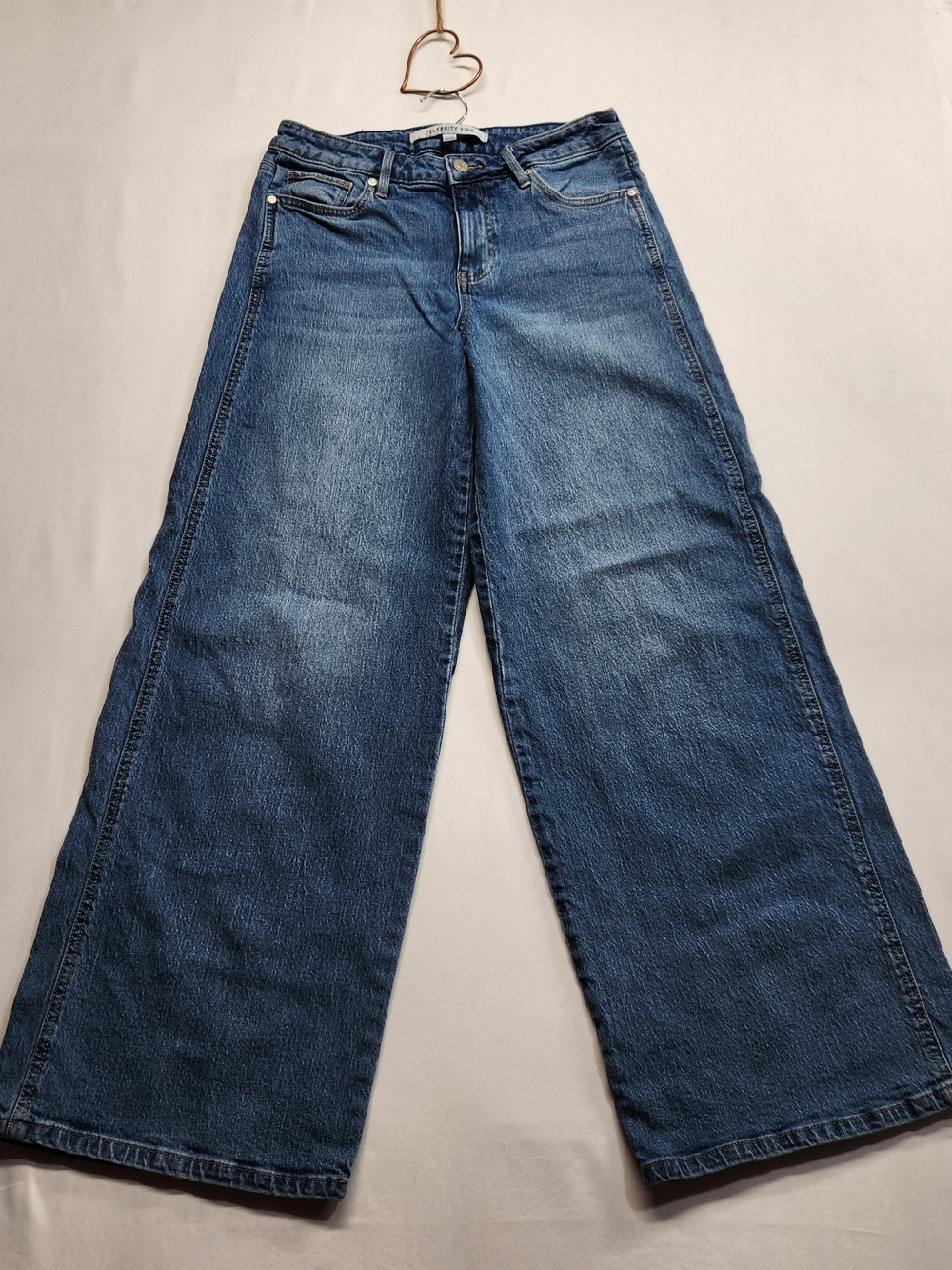 ⭐️Celebrity Pink Baggy Wide Leg Jeans Mid Rise Medium Wash Y2K Skater Denim 7/28